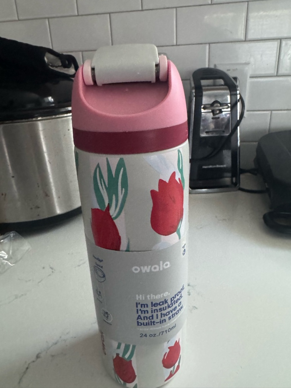 Owala Pink Floral Insulated Water Bottle - 24 oz (Never Used)